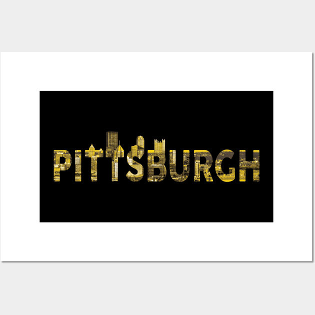 Pittsburgh Skyline Black and Yellow City Wall Art by polliadesign